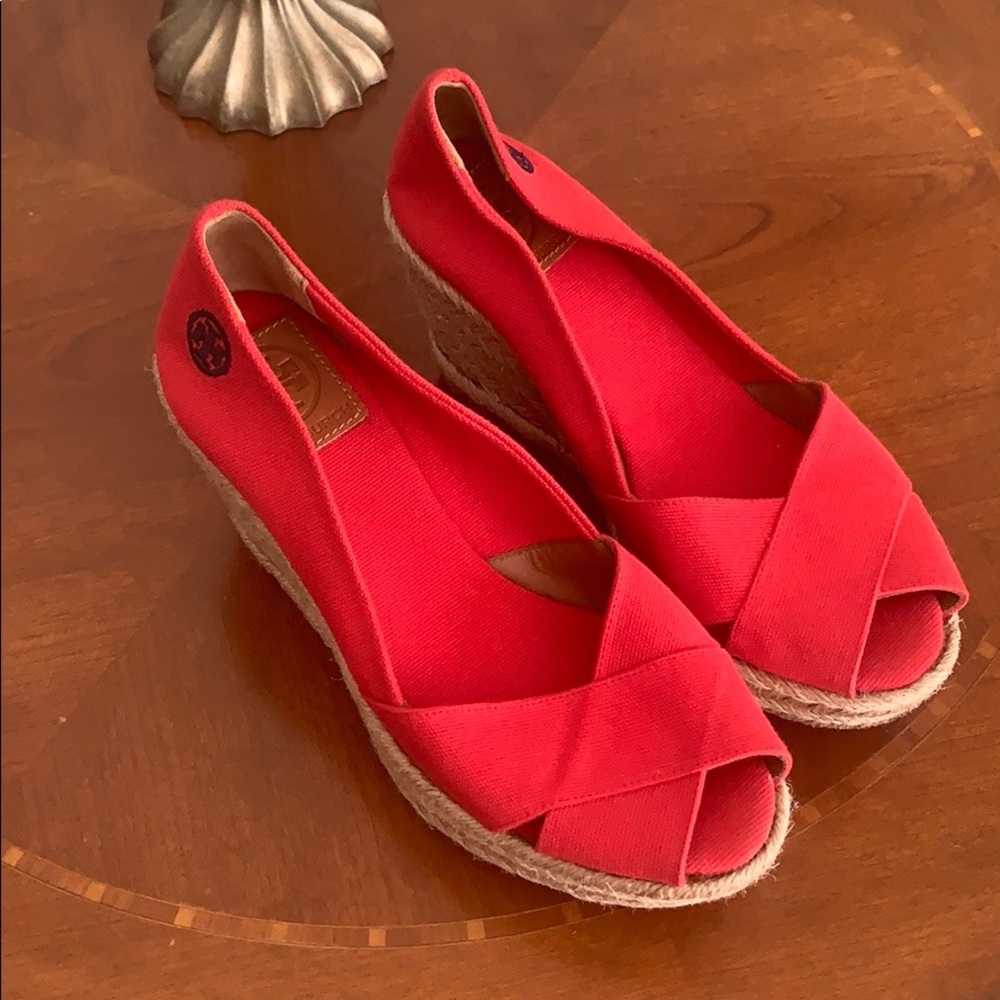 Tory Burch Red Wedge Espadrilles